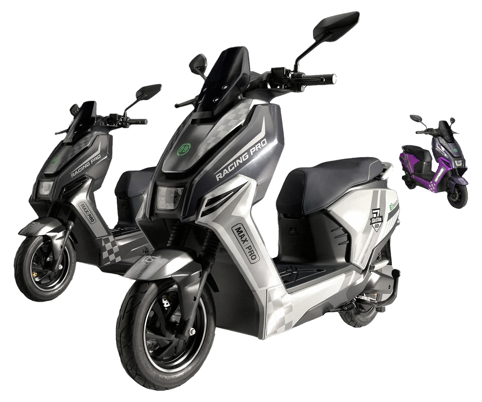 DLG APEX electric bike in graphite, white and purple